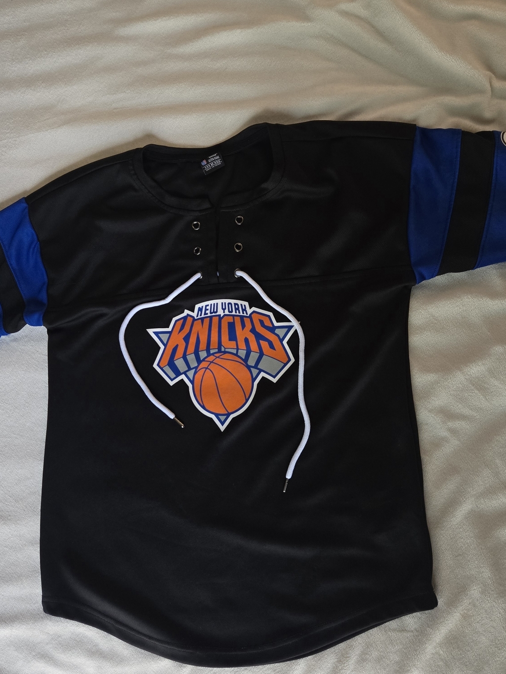 New York Knicks Black & Blue Lace-Up Jersey Top